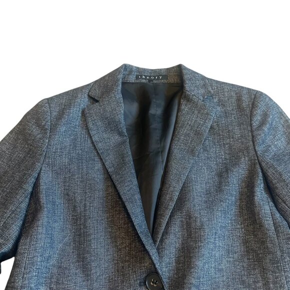 Theory Button-Down Blazer Jacket Black Grey Pockets Fitted Wool Size 4 Women's - Picture 5 of 12